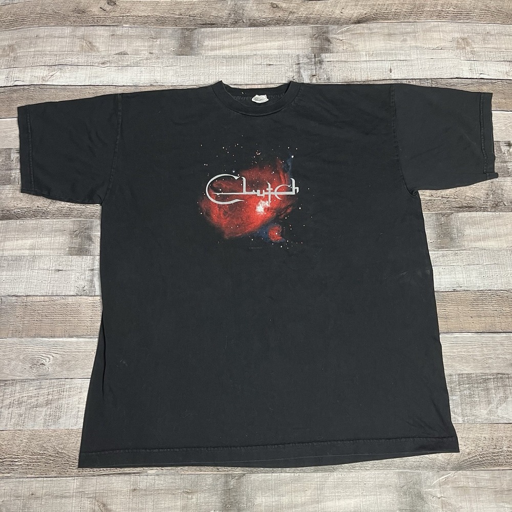 Clutch Shirt Size XL Black Vintage 90s Rock Band Tee Logo Spell out Spaceman